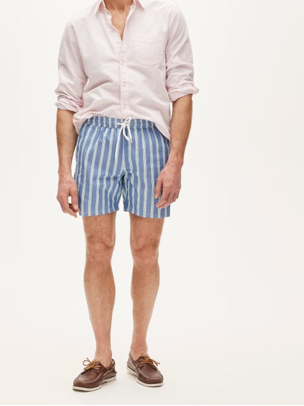 J crew Jeremy blue white 6" swim trunk in cotton-nylon blend oxford